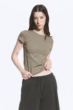 Dark & Light Mole Stripes - Slim Short-Sleeved Cotton T-shirt - 0
