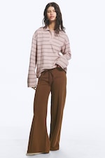 Striped Light Pink - Long-Sleeved Cotton Polo Top - 1