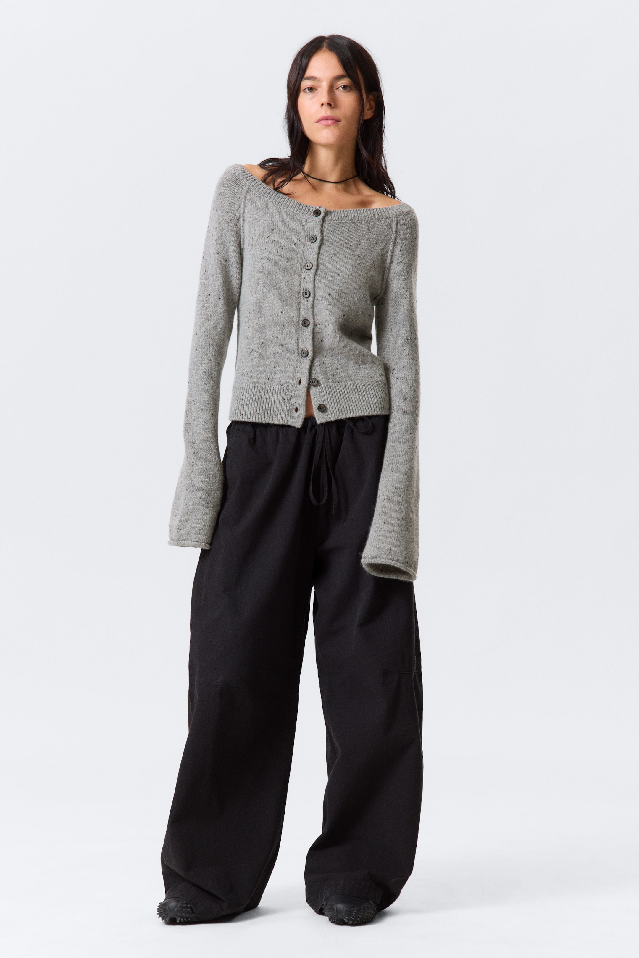 Grau meliert - Strick-Cardigan aus Wollmischung mit Knötchen-Struktur - 2