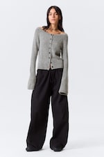 Gråmelerad - Avslappnad stickad cardigan i ullblandning - 1