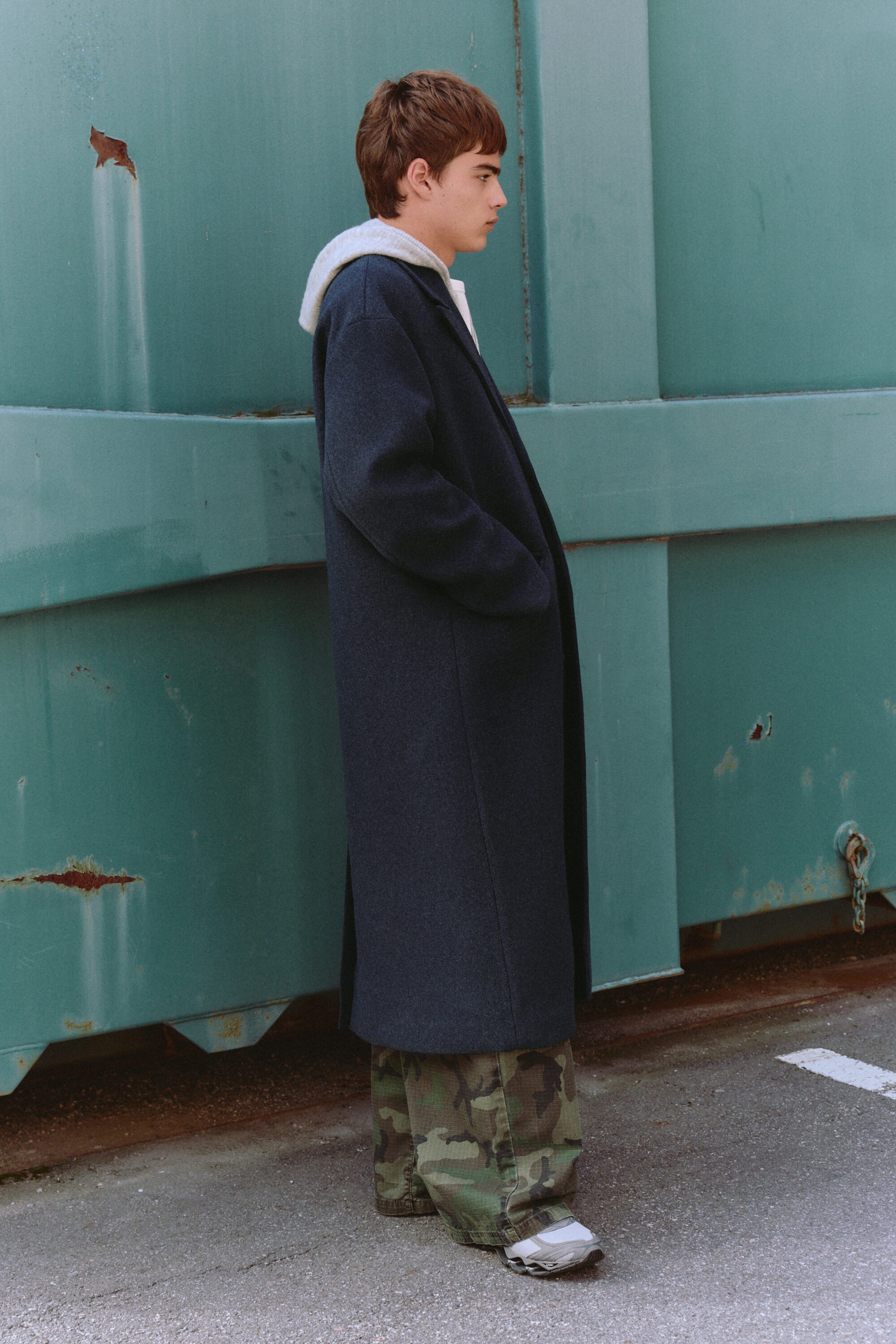 Dark Blue Melange - Oversized Single-Breasted Wool Blend Coat - 8
