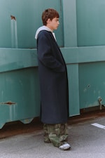 Dark Blue Melange - Oversized Single-Breasted Wool Blend Coat - 7