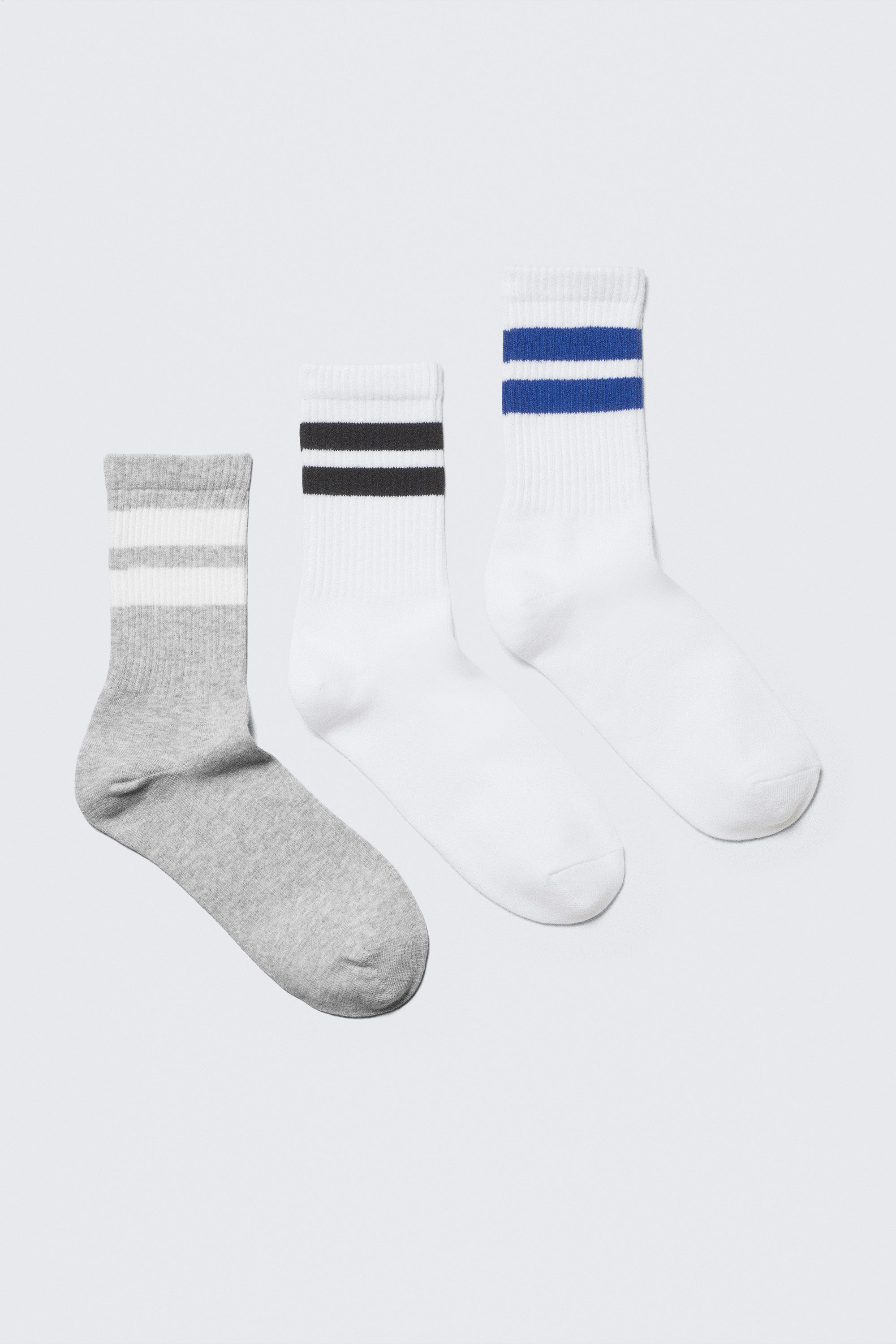 Grey/White - Multi Stripes - 3-pack Striped Sport Socks