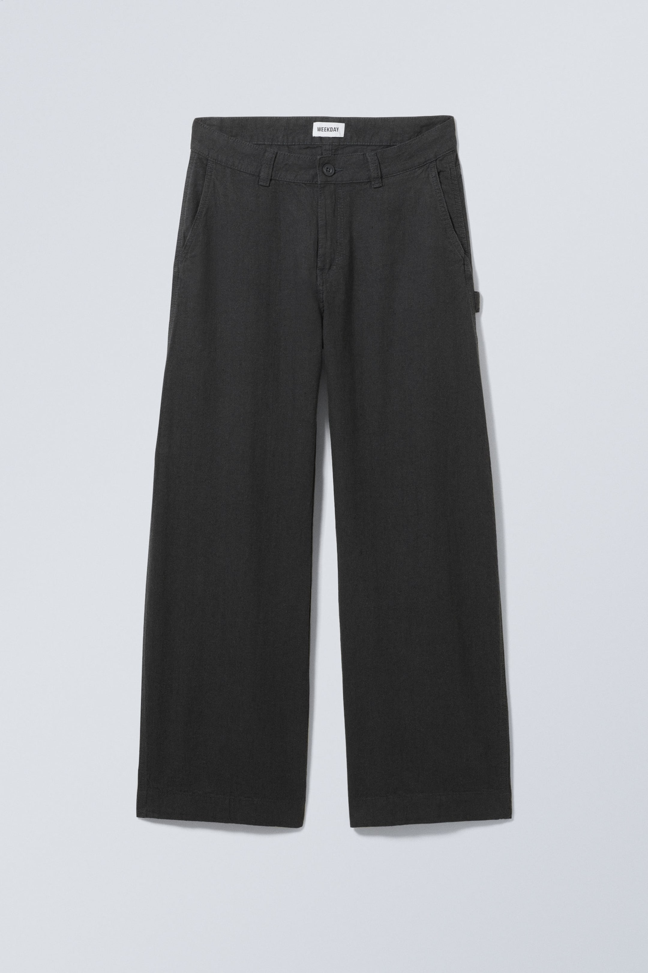 Dark Grey - Loose Carpenter Linen Blend Trousers - 3