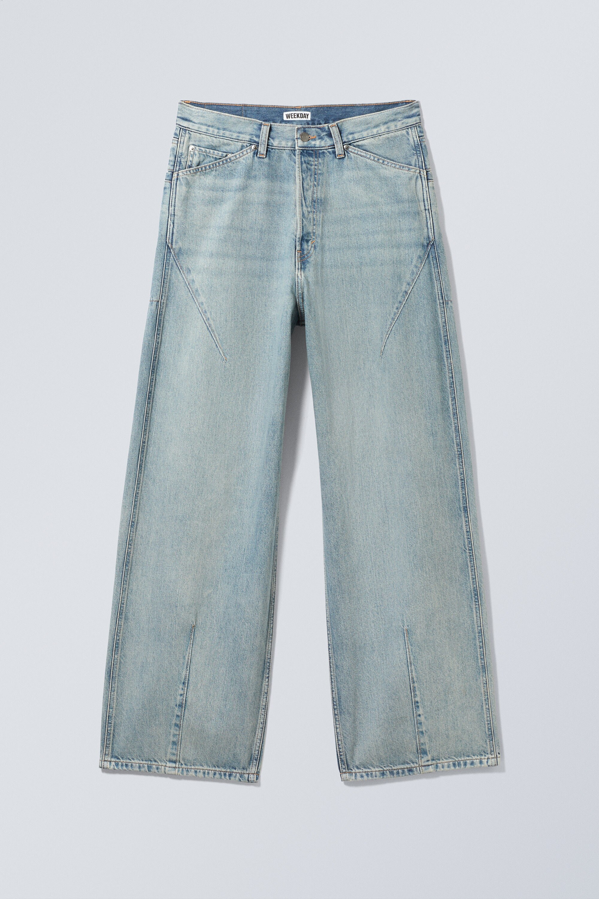 astro shape loose baggy leg jeans - Brick Blue - Light Blue