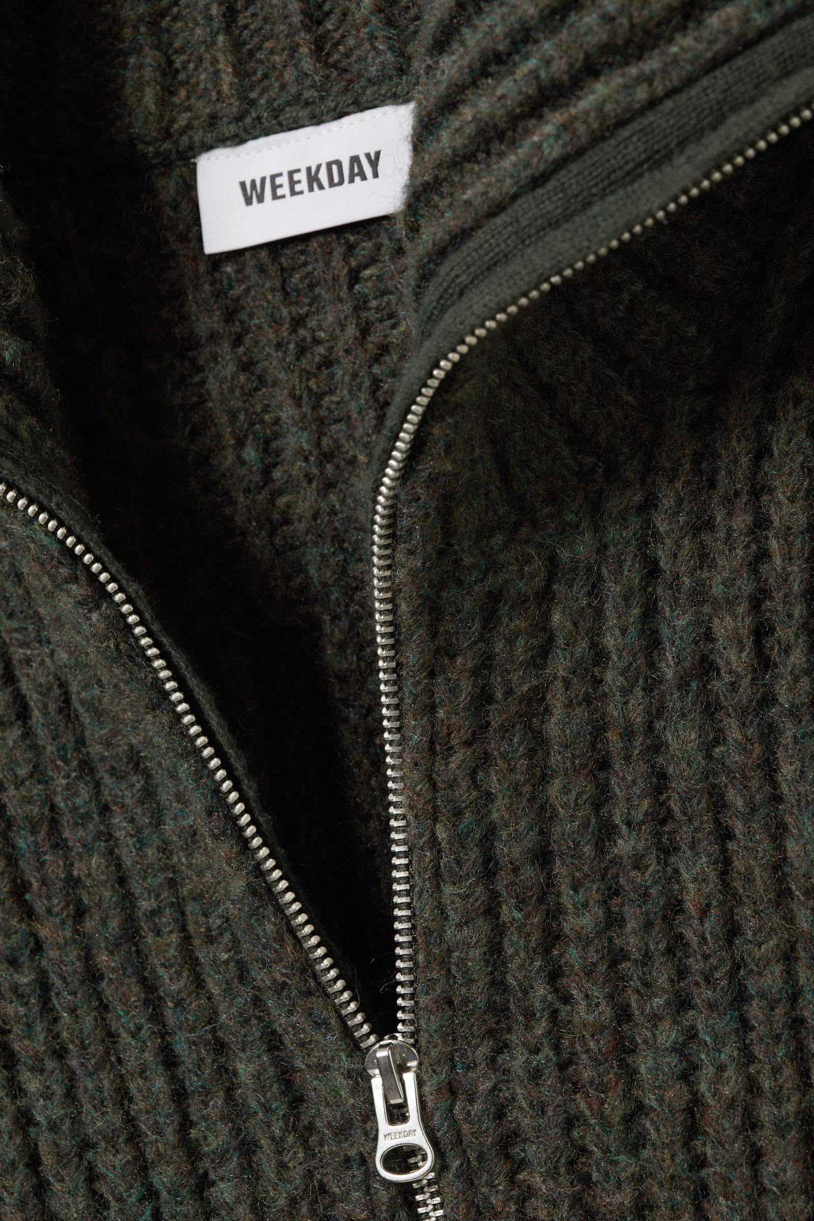 rib-knit half-zip turtleneck sweater - Dark Green | Weekday WW