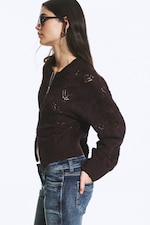 Dunkelbraun - Strickjacke mit Reißverschluss - 0