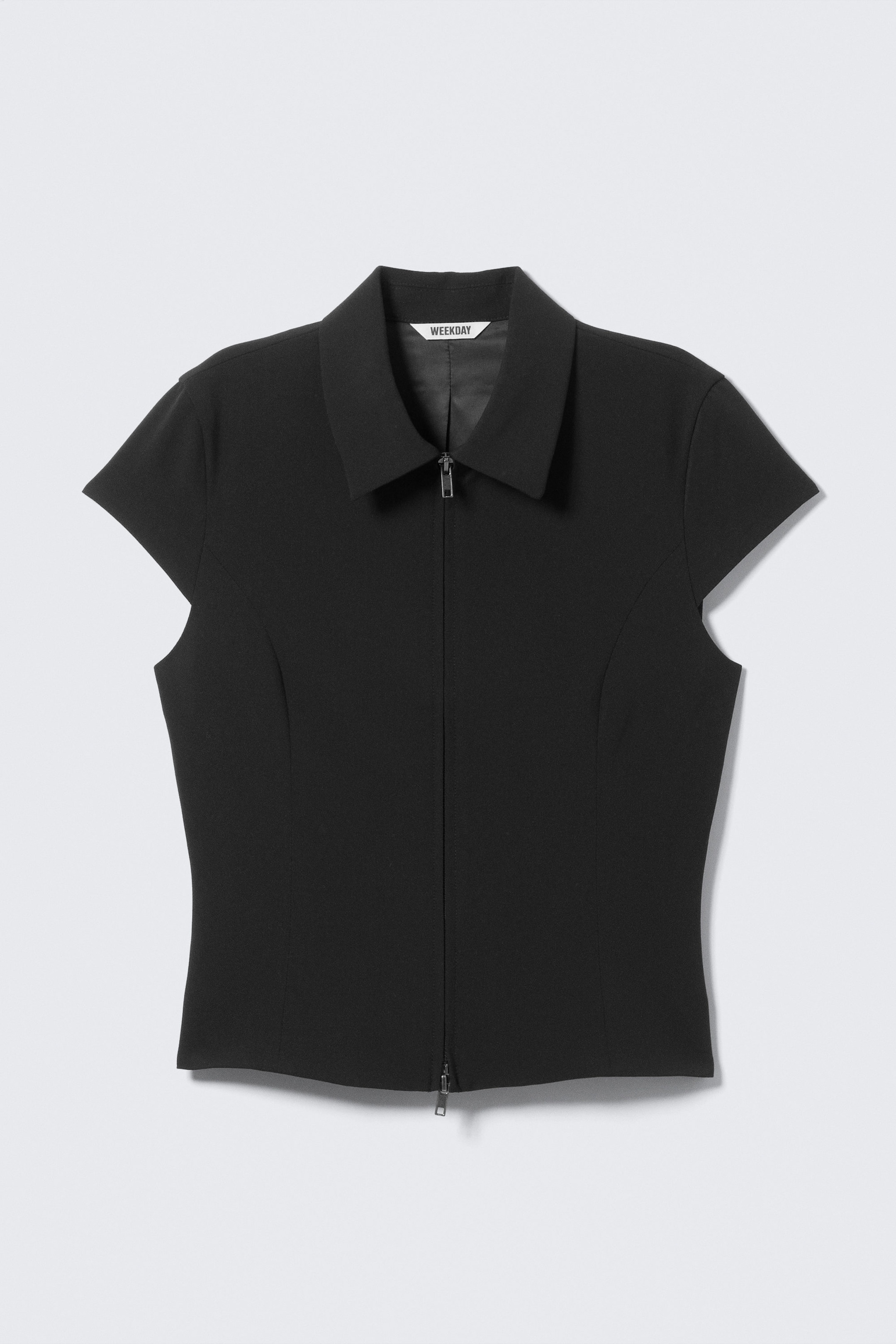 Black - Fitted Short-Sleeved Zip Top - 3