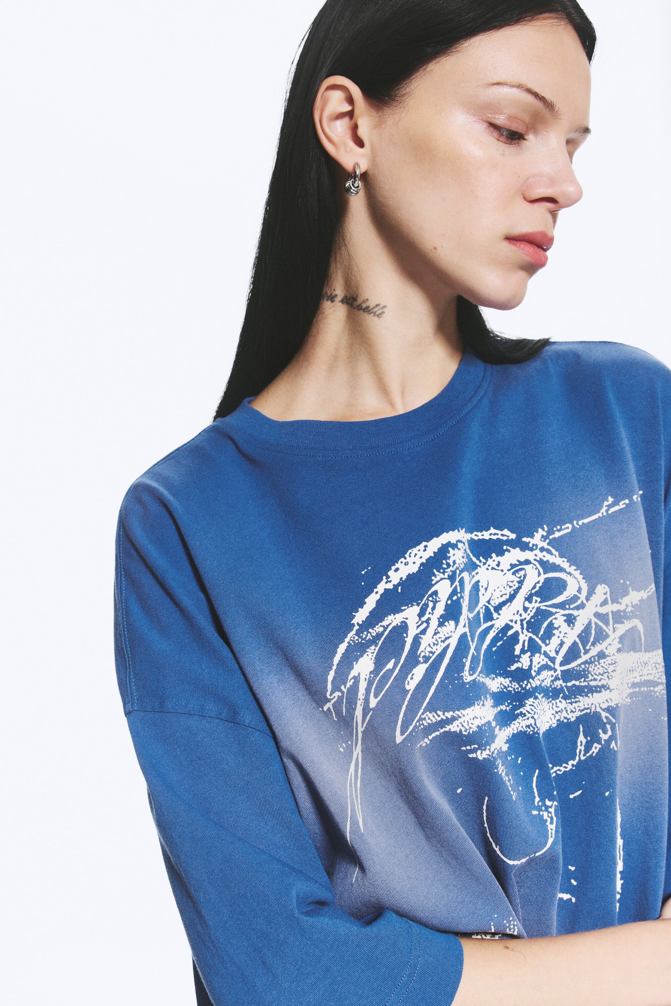 Blue - Oversized Printed T-Shirt - 2