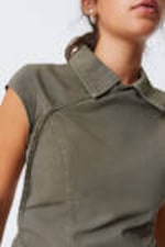 Khaki Green - Cap-Sleeved Asymmetric Ripstop Top - 1