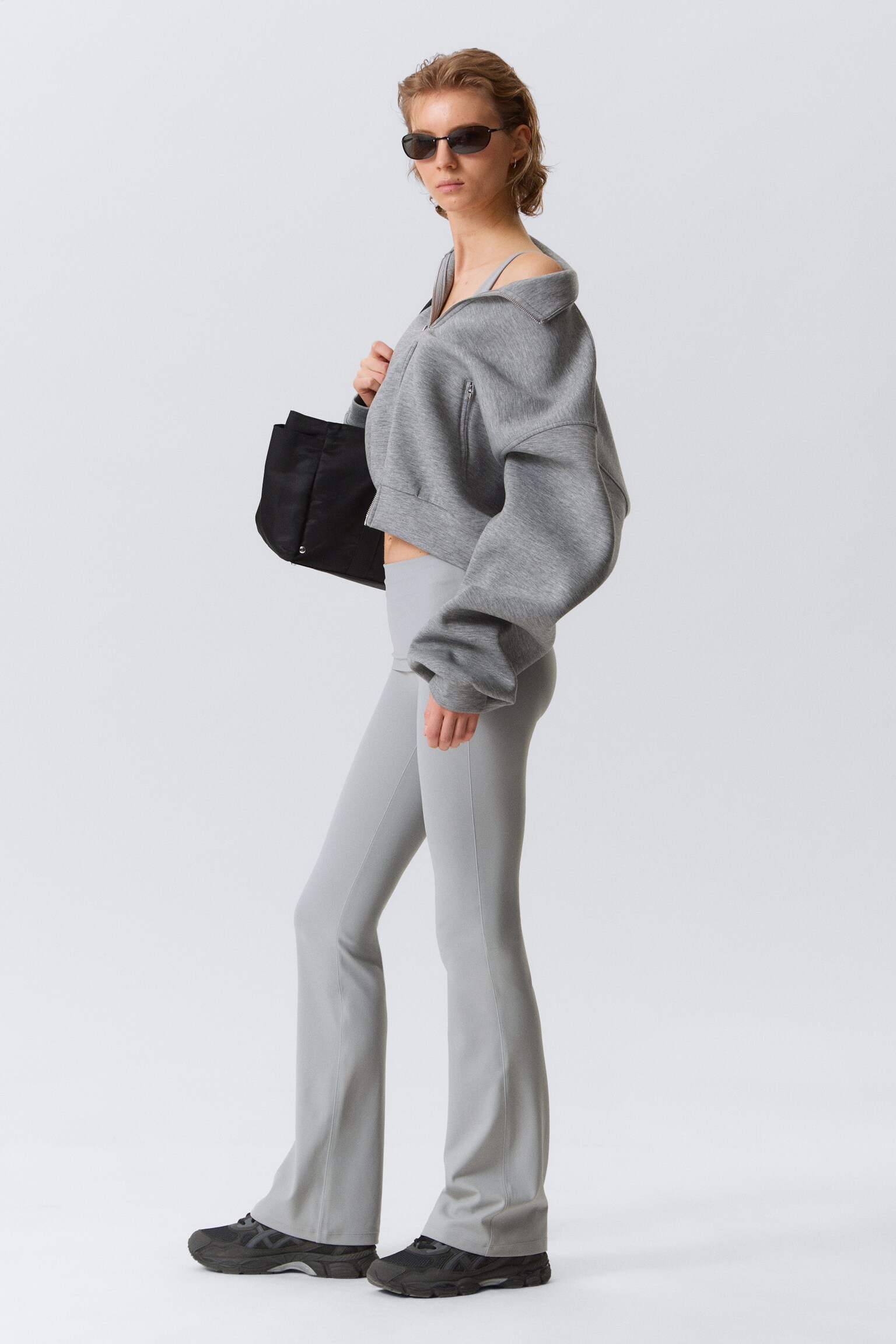 Folded Waist Flared Yoga Tights - Light Dusty Grey/Dark Brown/Black/Dark Grey/White/Dark Brown/Dark Khaki Green - 4