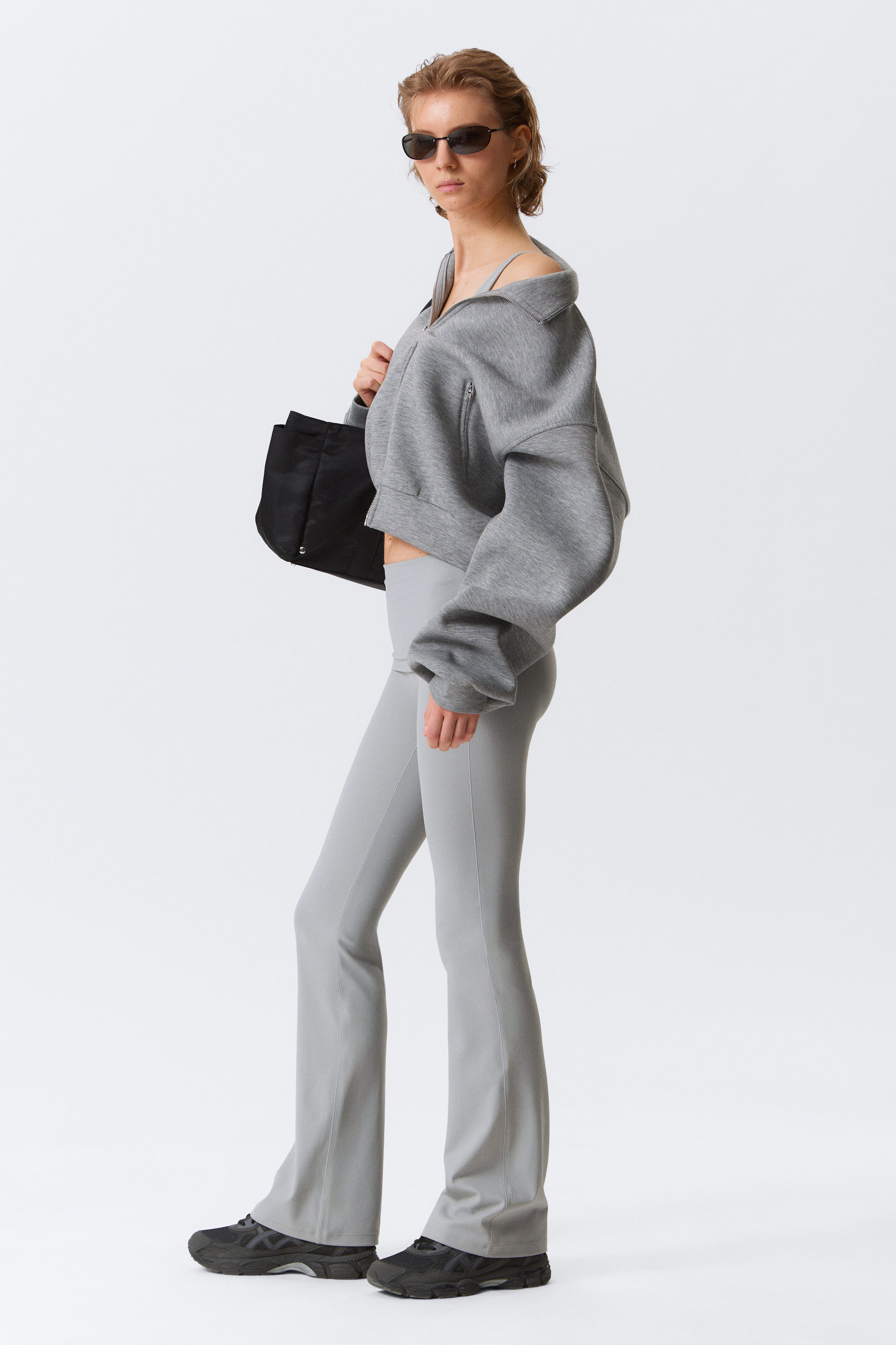 Light Dusty Grey - Folded Waist Flared Yoga Tights - 2