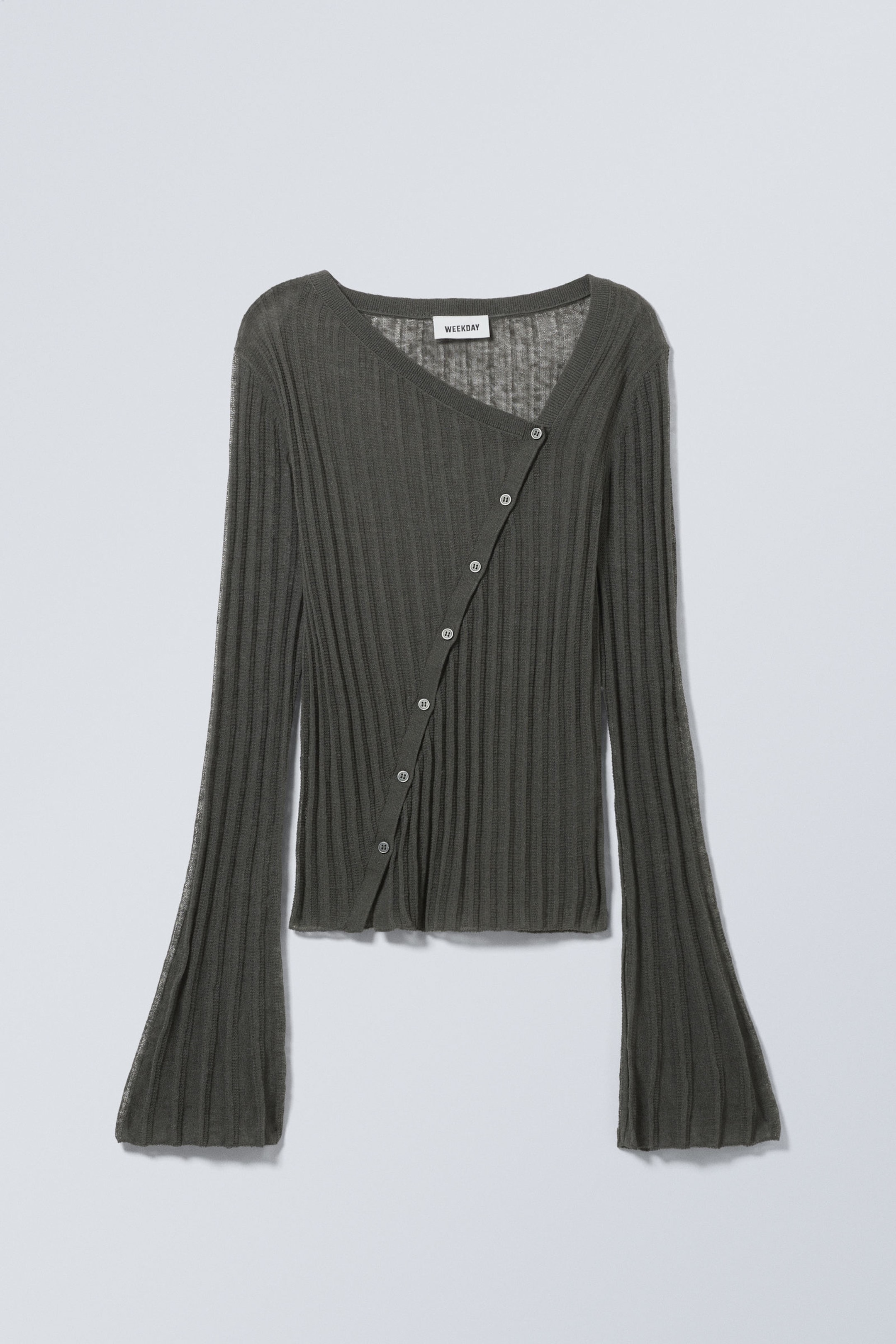 Dark Grey - Asymmetric Linen Blend Cardigan - 0