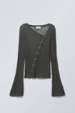 Dark Grey - Asymmetric Linen Blend Cardigan - 0
