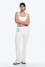 Blanc - Collants de yoga évasés à taille plissée - 0