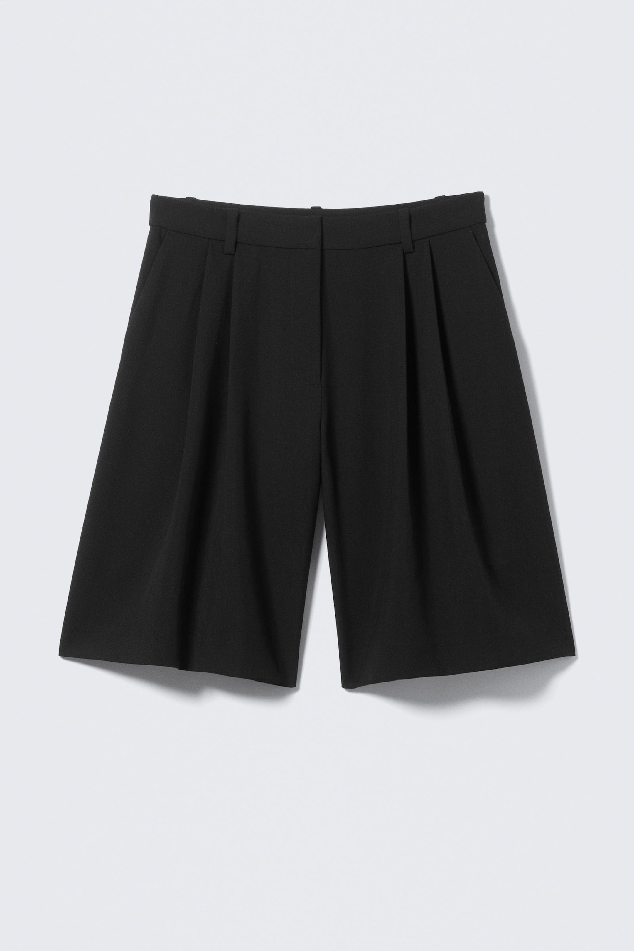 Black - Wide Pleated Tailored Shorts - 3