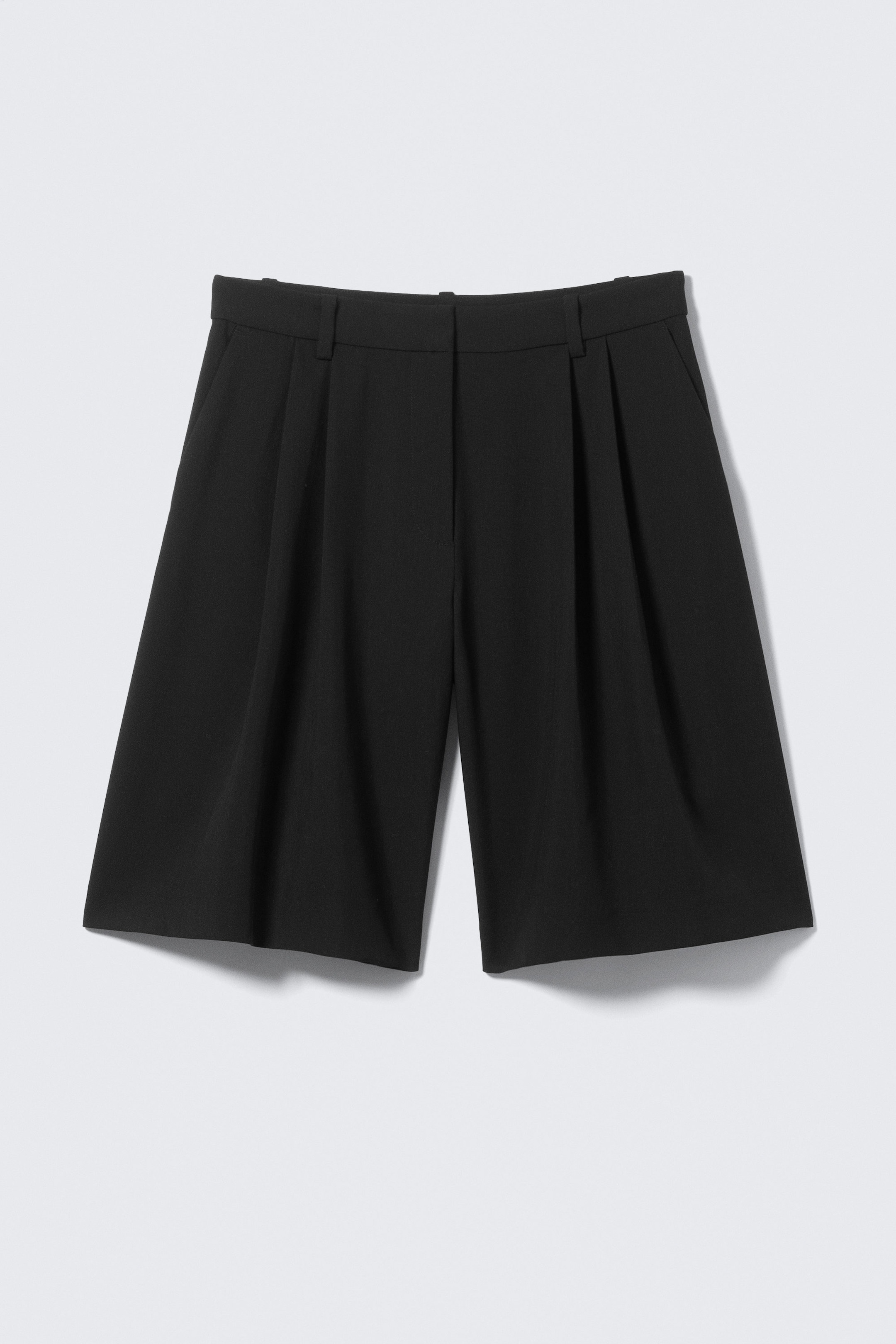 Black - Wide Pleated Tailored Shorts - 0