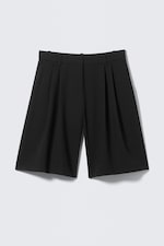 Black - Wide Pleated Tailored Shorts - 0