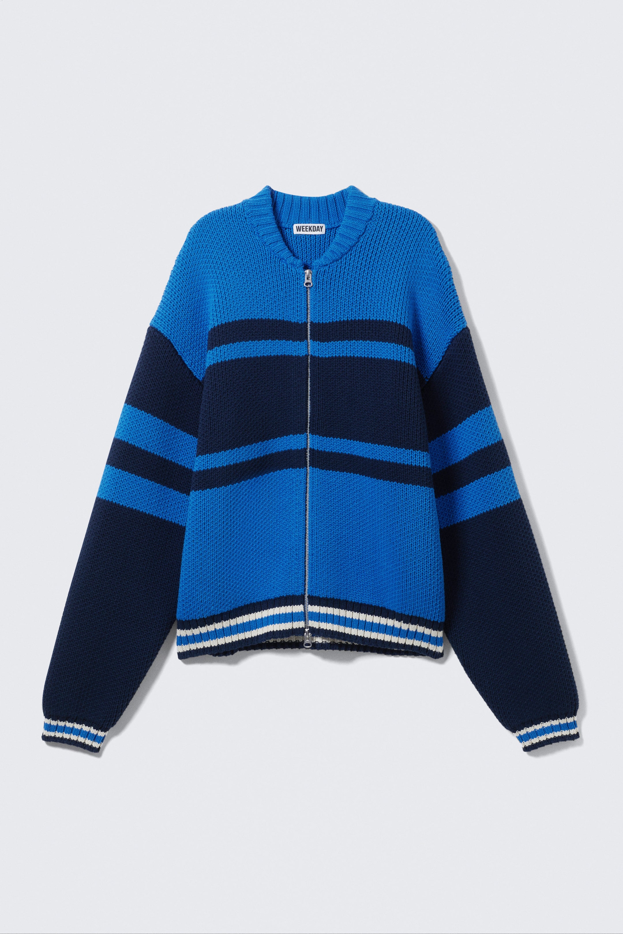 Hellblau gestreift - Locker gestrickte Zip-Strickjacke - 1