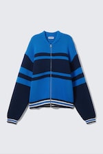 Hellblau gestreift - Locker gestrickte Zip-Strickjacke - 0