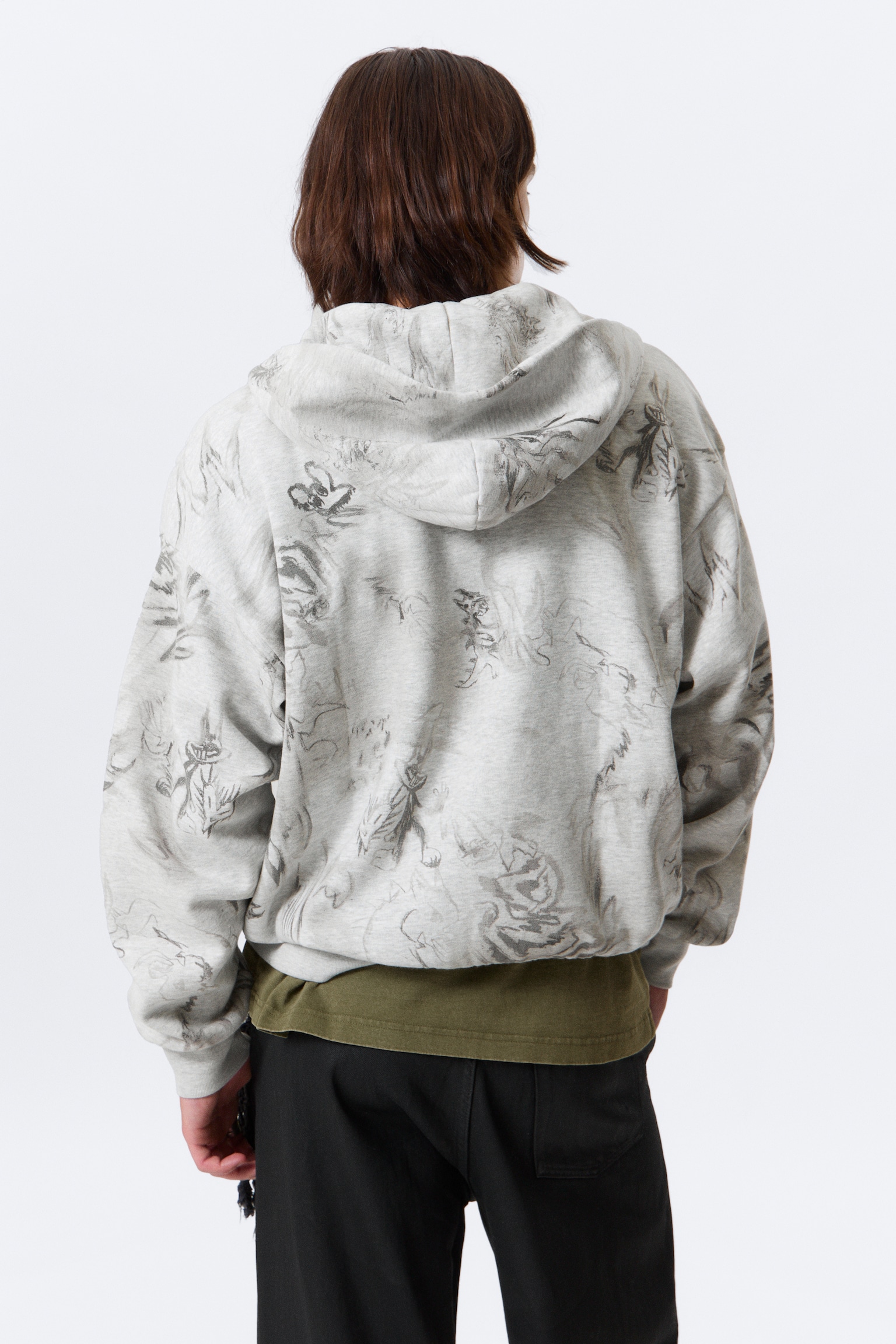 Bluza z kapturem Square Graphic Zip - Grey Melange - Nadruk Bazgroły - 6