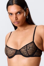 Black - Wired Swirly Lace Bra - 1