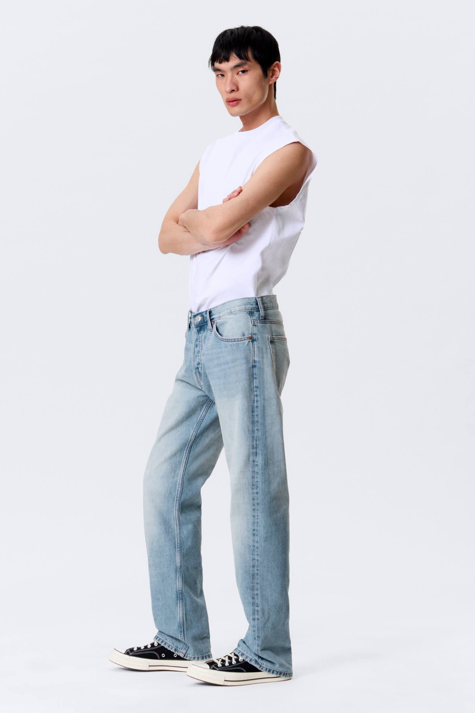 Meteor Low Rise Relaxed Straight Jeans - Kimberley Blue - Medium Blue/Dirty White - White/Black Rinse - Black - 7