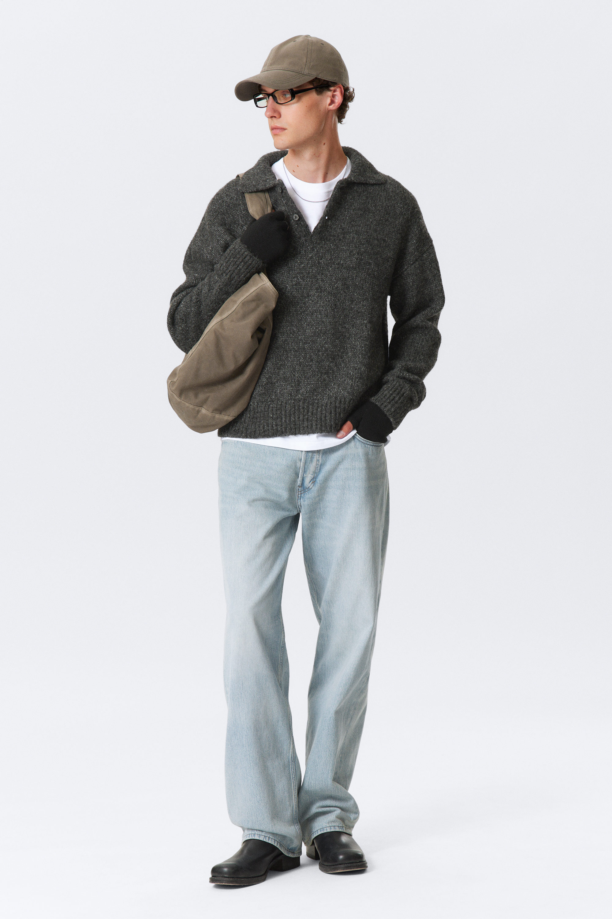 Dark Grey - Bobby Relaxed Knitted Polo Sweater - 2