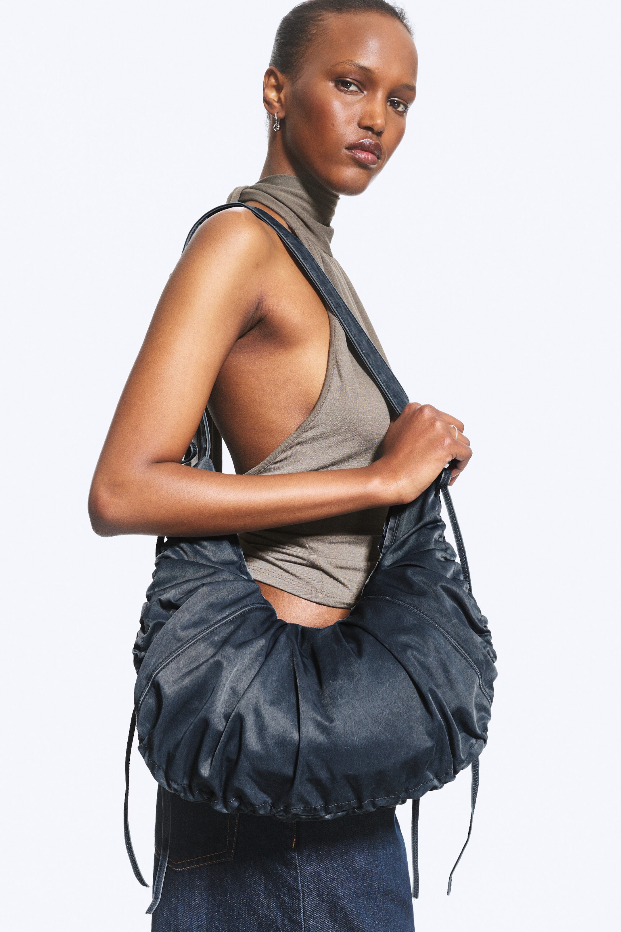 Dark Blue - Ruched Crossbody Bag - 1