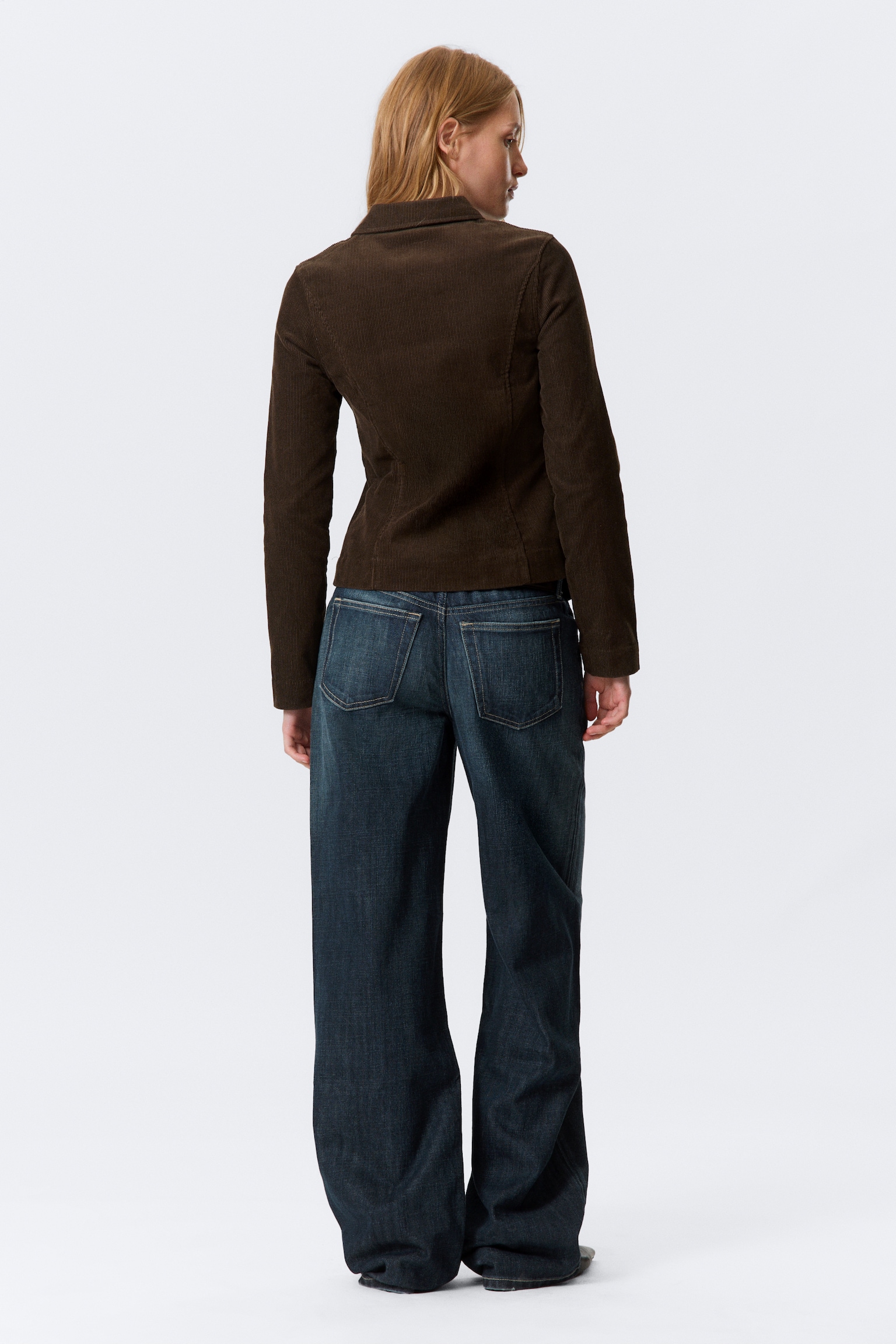 Fitted Corduroy Zip-Up Jacket - Brown Corduroy - 3