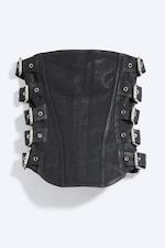 Beschichtetes Schwarz - Korsett-Top aus beschichtetem Denim mit Schnallen - 4
