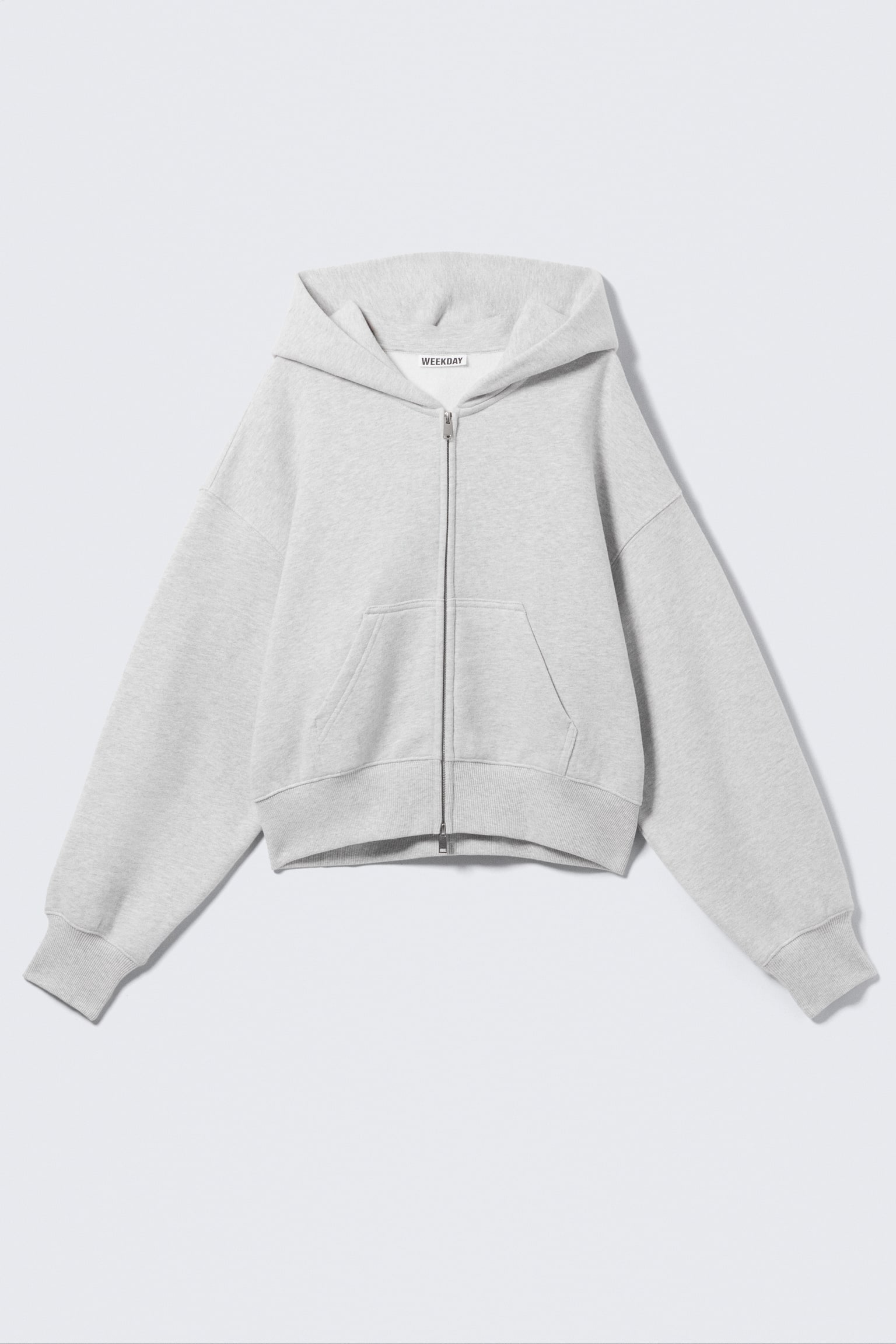 Cropped Boxy Zip Hoodie - Grijs gemêleerd/Blauw met wassing - 2