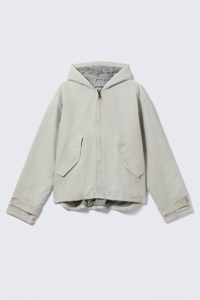 Loose Hooded Canvas Jacket - Light Dusty Grey/Black Melange - 1