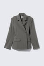 Striped Dark Grey Melange - Double-Breasted Suiting Blazer - 5