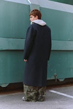 Dark Blue Melange - Oversized Single-Breasted Wool Blend Coat - 9