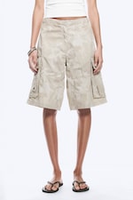 Light Beige - Camouflage - Loose Low Rise Cargo Shorts - 1
