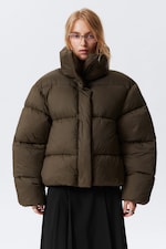 Dark Brown - Short Oversized Puffer Jacket - 1