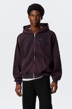 Burgundy - Square Graphic Zip Hoodie - 2