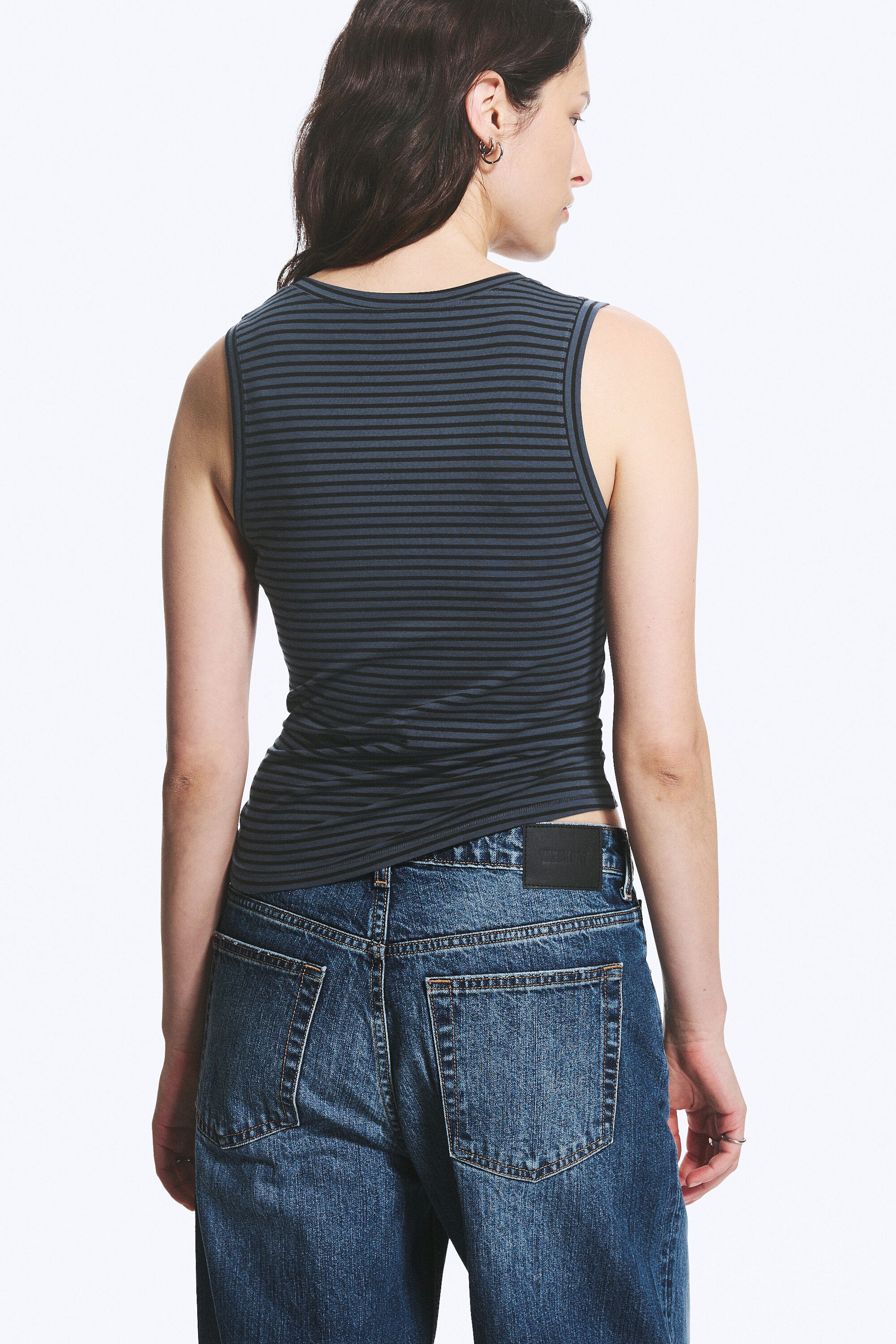 Blue & Black Stripe - Slim V-neck Sleeveless Top - 3