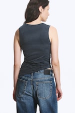 Blue & Black Stripe - Slim V-neck Sleeveless Top - 3