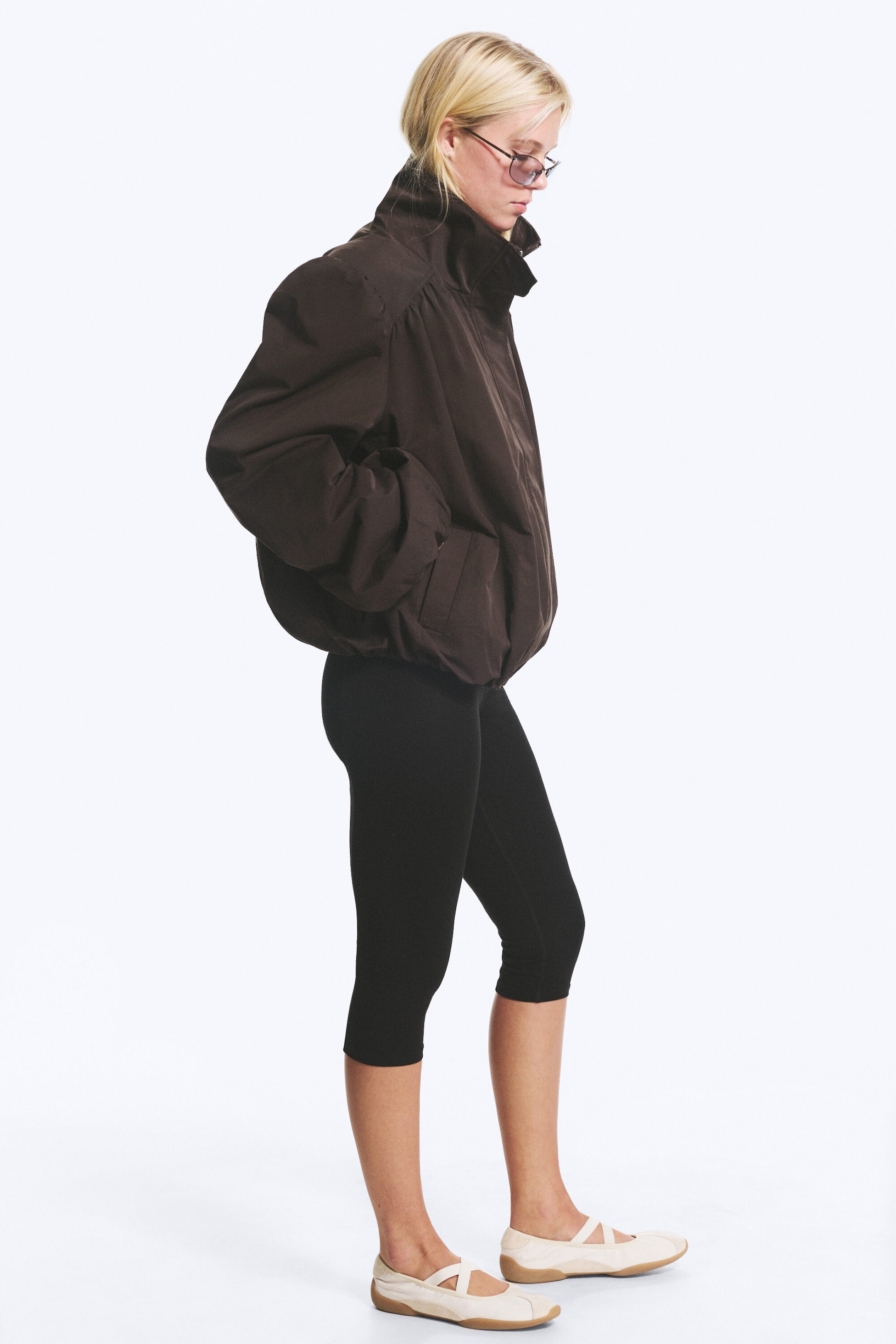 Marron foncé - Veste de survêtement oversize à col cheminée - 3