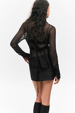 Black - Fitted Tie-Back Sheer Shirt - 2