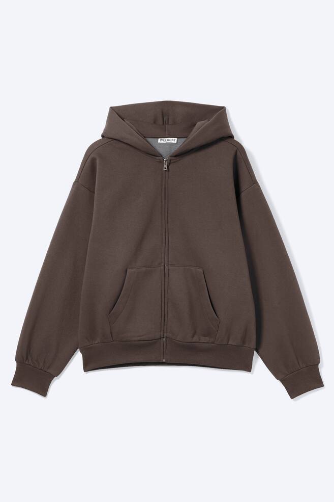 Weit geschnittener Zip-Hoodie - Dunkelbraun/Schwarz/Grau meliert/Gewaschenes Hellblau/Dunkelgrün/Dunkelbraun - 1