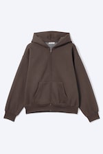 Marron foncé - Sweat à capuche zippé ample - 4