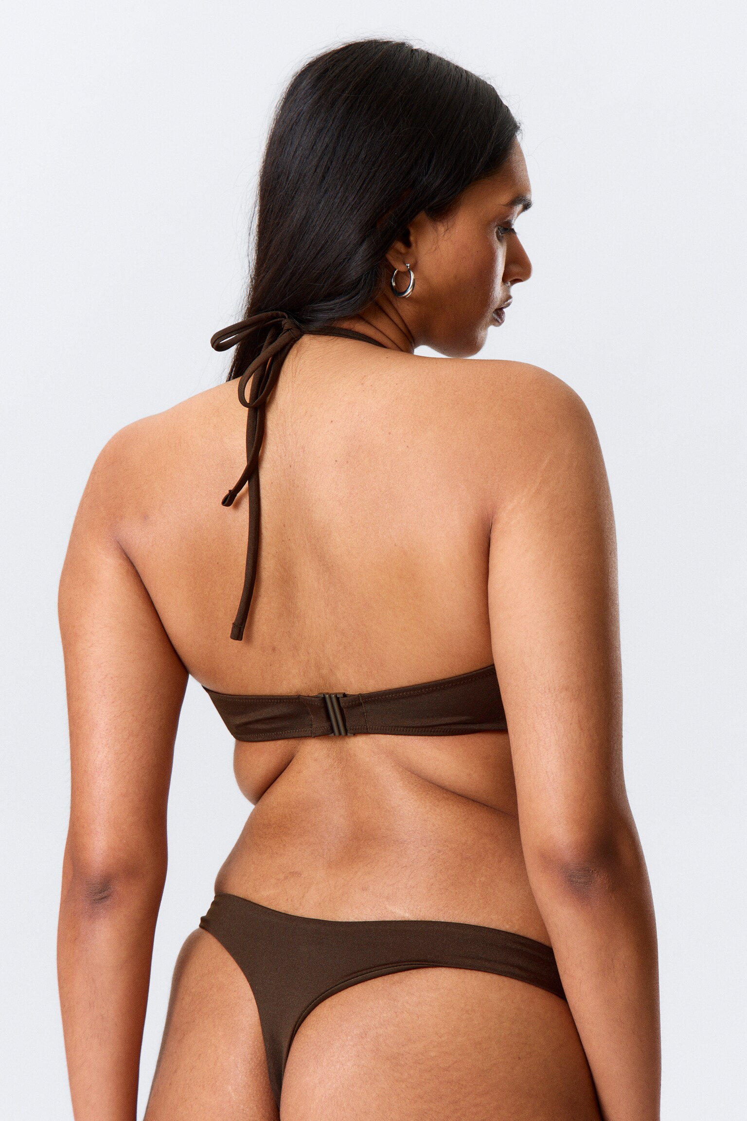 Ruched Halter Bandeau Bikini Top - Dark Brown/Dusty Mole/Black - 4