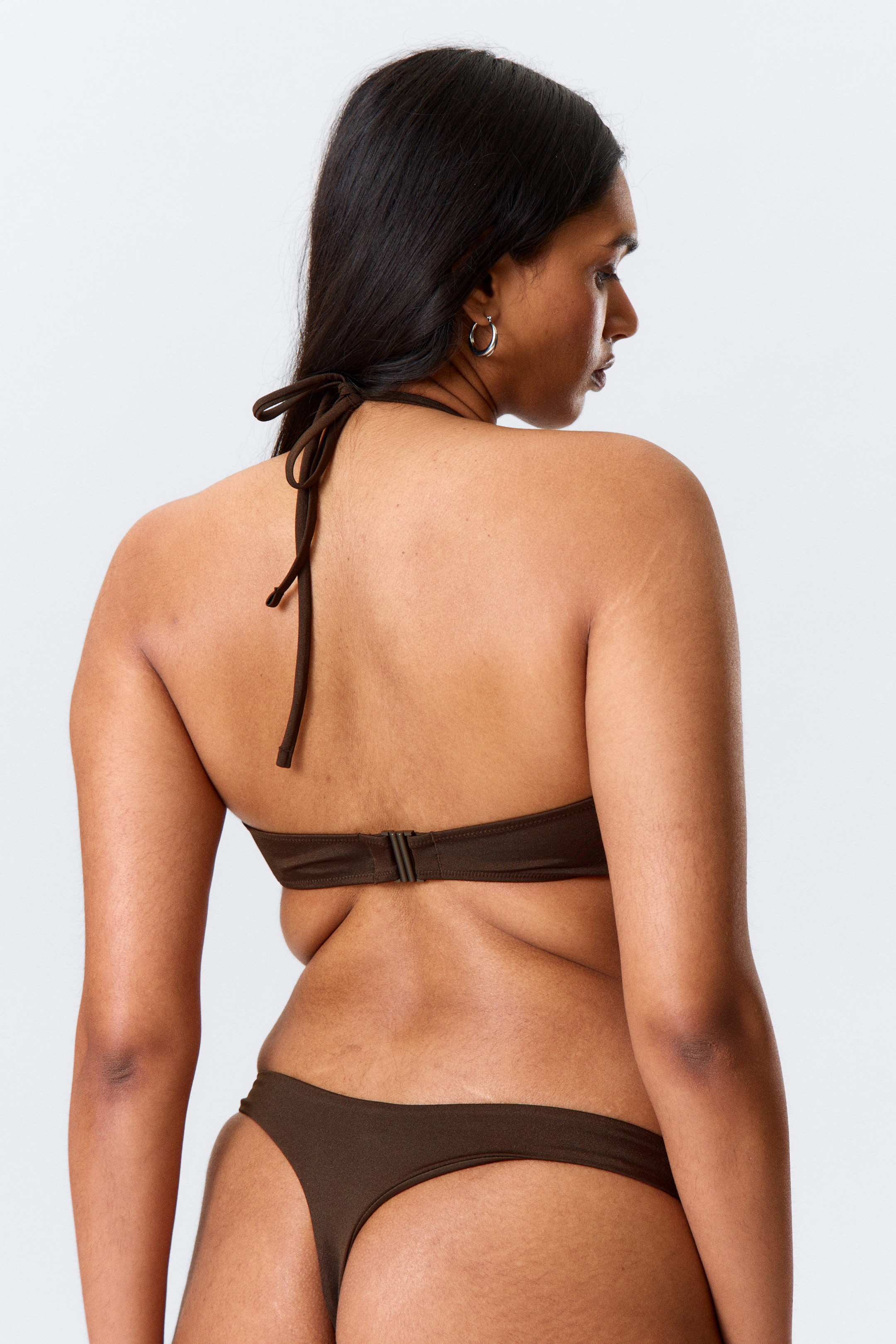 Dark Brown - Ruched Halter Bandeau Bikini Top - 4