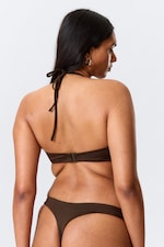 Dark Brown - Ruched Halter Bandeau Bikini Top - 4