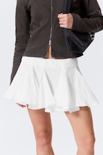 White - Pleated Cotton Mini Skirt - 1