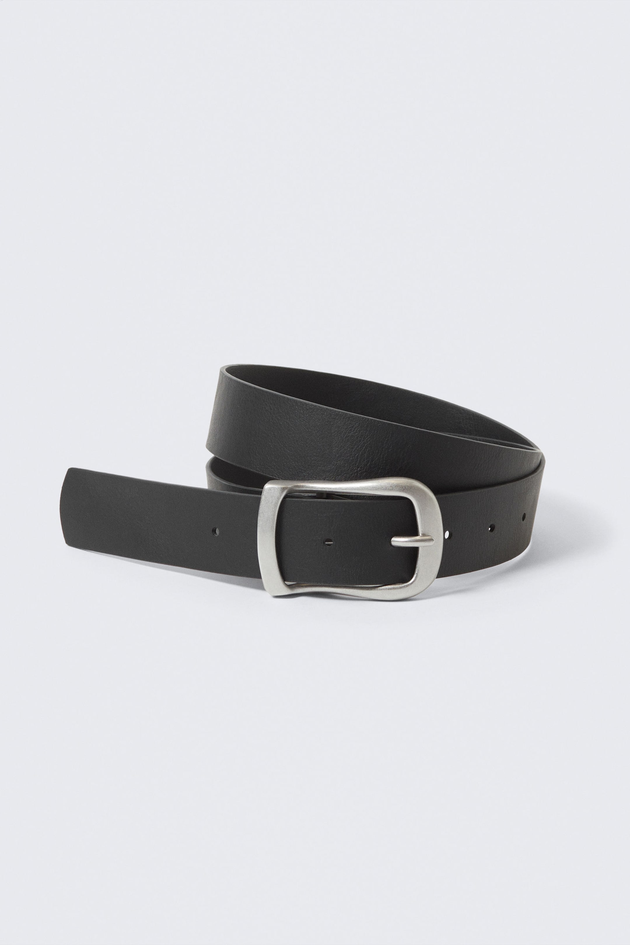 Black - Silver Buckle - Faux Leather Belt