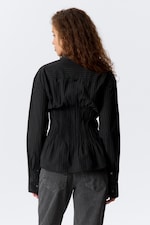 Schwarz mit Streifen - Hemd aus Baumwollpopeline mit geraffter Taille - 2